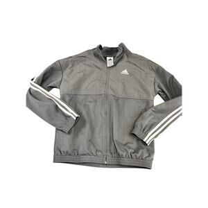 Women's Adidas Gray Full Zip Track Jacket White Stripes Athletic Large exc